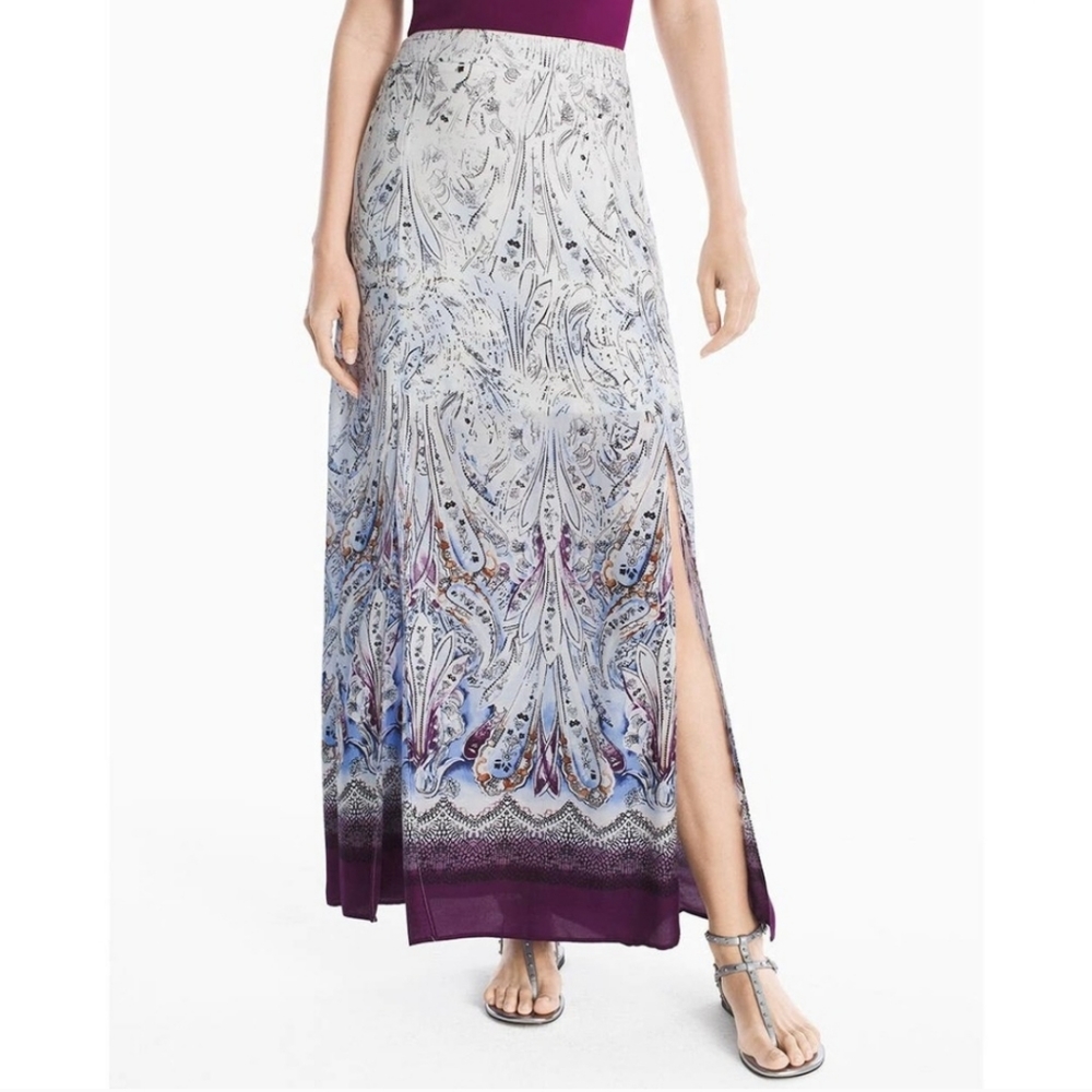 WHBM Paisley Print Slit Maxi Skirt 0